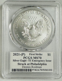 2021 (P) $1 Emergency Issue T1 American Silver Eagle PCGS MS70 FS Dennis Rodman