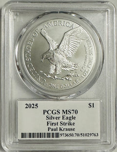 2025 $1 American Silver Eagle 1oz PCGS MS70 FS Legends of Life Paul Krause#OA147