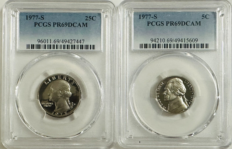 Lot Of 2 PCGS graded 1977-S Coins PR69DCAM AS PICTURED # OA 83 (Book Value $31)