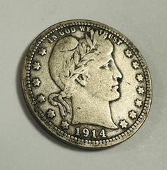1914-P Barber Quarter, VF-XF Details As Pictured Better Date # BSQ 1914-P VF-XF