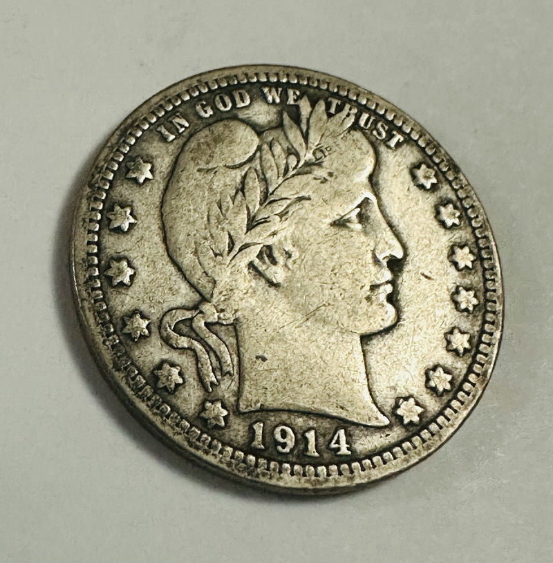 1914-P Barber Quarter, VF-XF Details As Pictured Better Date # BSQ 1914-P VF-XF