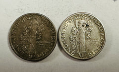 Lot Of 2 Silver Mercury Dimes AU (1943 & 1944) As Shown # MSD -(2)