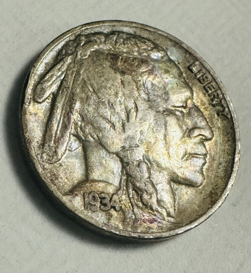1934 buffalo nickel with Toning On Obverse As Pictured  XF++ # BN 203