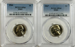 Lot Of 2 Special Mint Set Jefferson Nickel PCGS SP66 SMS #OA 80