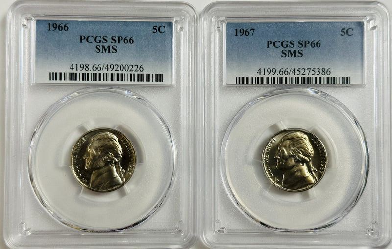 Lot Of 2 Special Mint Set Jefferson Nickel PCGS SP66 SMS #OA 80