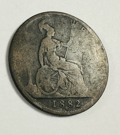 1882  One Penny Seated Liberty ~ Victoria D:G: BRITT: REG: F:D ( None On eBay)