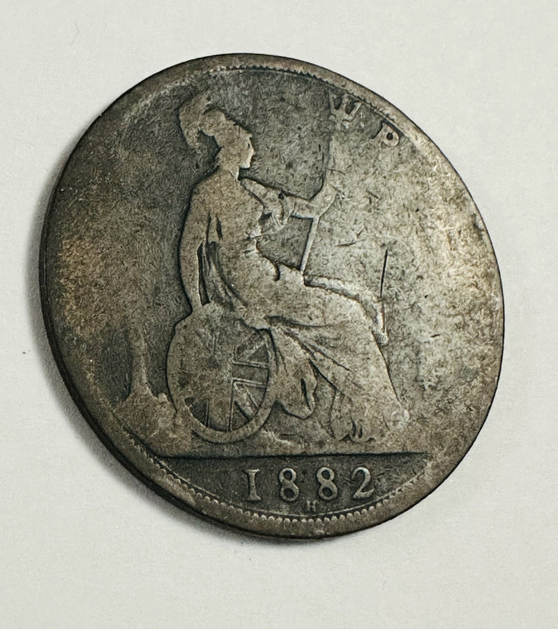 1882  One Penny Seated Liberty ~ Victoria D:G: BRITT: REG: F:D ( None On eBay)