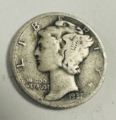 1937 D Mercury Dime circulated 90% Silver  Fine-F to Very Fine-VF As Shown # MD3