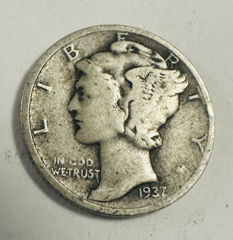 1937 D Mercury Dime circulated 90% Silver  Fine-F to Very Fine-VF As Shown # MD3