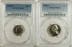 Lot Of 2 PCGS graded 1968-S Coins PR69 AS PICTURED # OA 84 (Book Value $25)