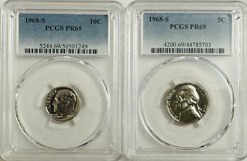 Lot Of 2 PCGS graded 1968-S Coins PR69 AS PICTURED # OA 84 (Book Value $25)