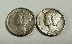 Lot Of 2 Silver Mercury Dimes AU (1943 & 1944) As Shown # MSD -(2)