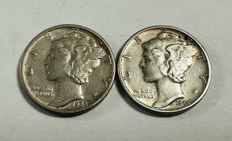 Lot Of 2 Silver Mercury Dimes AU (1943 & 1944) As Shown # MSD -(2)