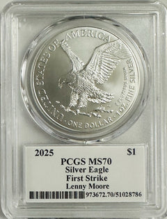 2025 $1 American Silver Eagle 1oz PCGS MS70 FS Legends of Life Lenny Moore