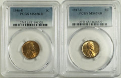 1946-D & 1947-D Lincoln Wheat Cent PCGS MS65RB Red/Brown As Shown # OA 119