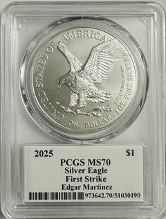 2025 $1 American Silver Eagle 1oz PCGS MS70 FS Legends of Life Edgar Martinez