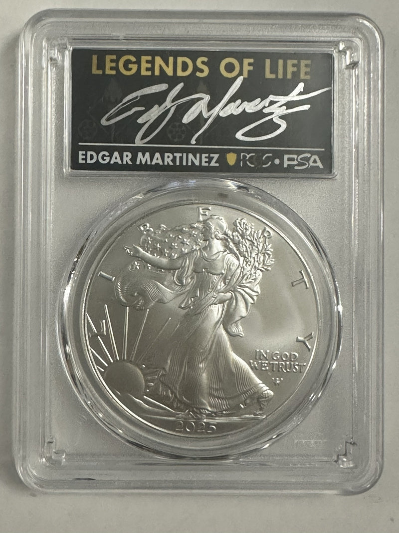 2025 $1 American Silver Eagle 1oz PCGS MS70 FS Legends of Life Edgar Martinez#89