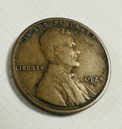 1924-S Wheat Cent Copper Coin Tough Date F-XF Details As Pictured # LWP 201