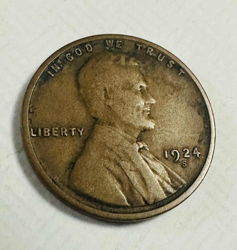 1924-S Wheat Cent Copper Coin Tough Date F-XF Details As Pictured # LWP 201