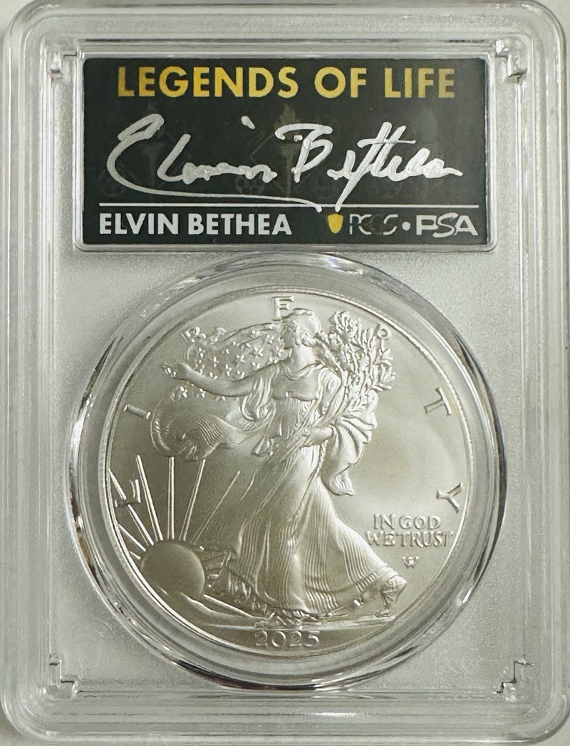 2025 $1 American Silver Eagle 1oz PCGS MS70 FS Legends of Life Elvin Bethea