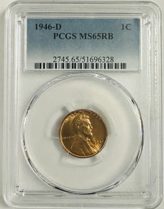 1946-D & 1947-D Lincoln Wheat Cent PCGS MS65RB Red/Brown As Shown # OA 119