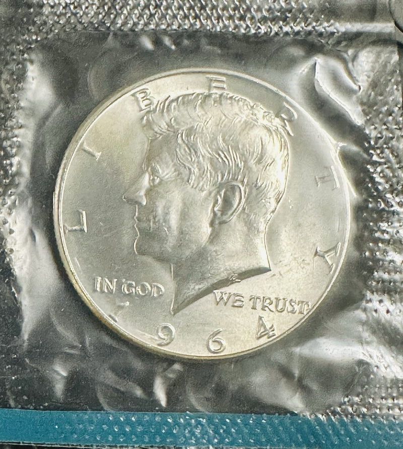 1964-P Kennedy 90% Silver Half Dollar In Mint Cellophane # KSHD 1964-P