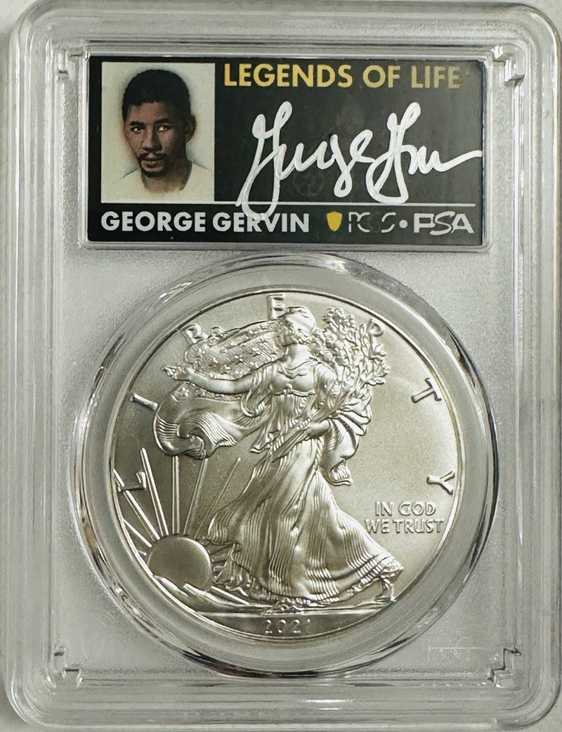 2021 (P) $1 Silver Eagle Emergency T1 PCGS  MS70 Legends of Life George Gervin