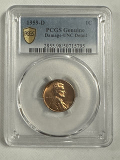 1959 D LINCOLN PENNY PCGS GOLD SHIELD GENUINE UNCIRCULATED - DETAILS - #OA 96