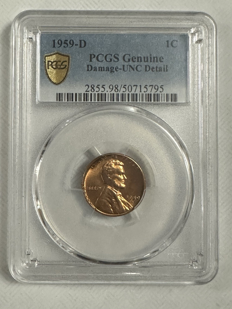 1959 D LINCOLN PENNY PCGS GOLD SHIELD GENUINE UNCIRCULATED - DETAILS - #OA 96