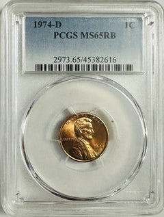 1974-D Lincoln Cent PCGS MS65RB ( Hard Finding In Red Brown) #OA 114
