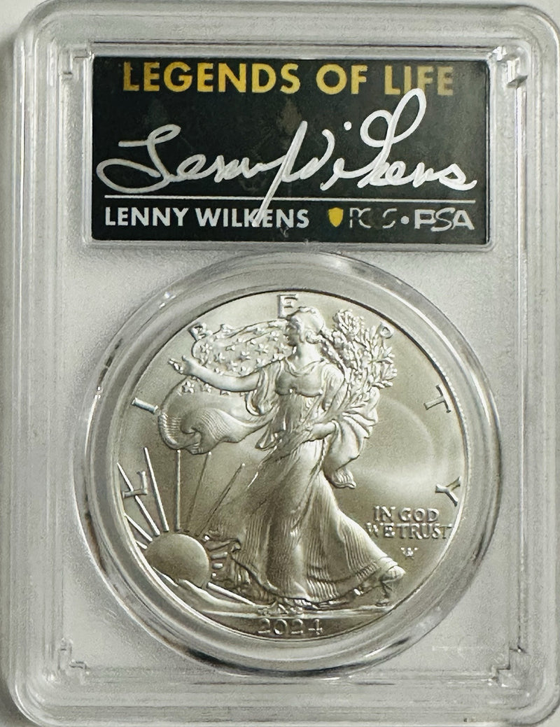 2024 $1 Silver Eagle PCGS MS70 First Strike Legends of Life Lenny Wilkens Signed