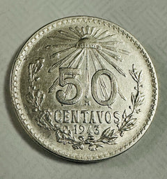1943 Mexico Silver 50 Centavos Coin “LIBERTAD” With “Liberty Cap”Uncirculated #2