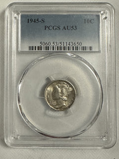 1945-S Mercury Dimes PCGS AU 53~As Pictured # OA 98