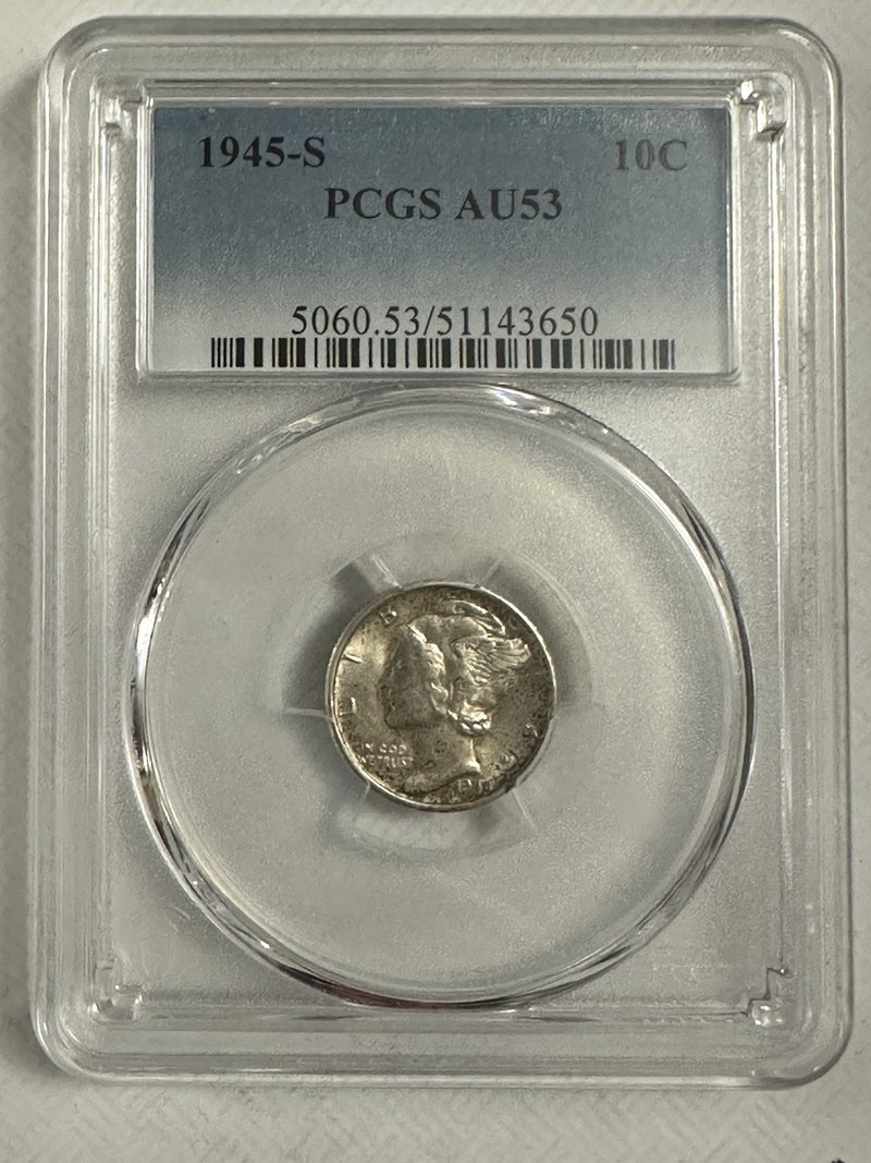 1945-S Mercury Dimes PCGS AU 53~As Pictured # OA 98