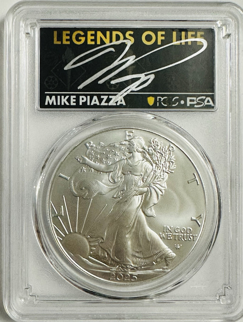 2025 $1 Silver Eagle PCGS MS70 First Strike Legends of Life Mike Piazza # OA 144