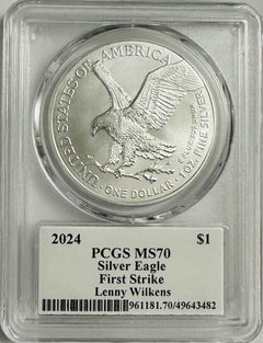 2024 $1 Silver Eagle PCGS MS70 First Strike Legends of Life Lenny Wilkens Signed