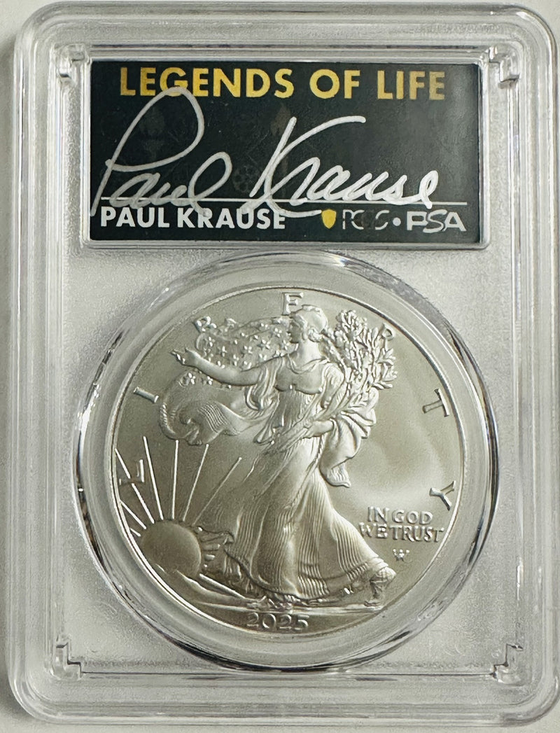 2025 $1 American Silver Eagle 1oz PCGS MS70 FS Legends of Life Paul Krause#OA147