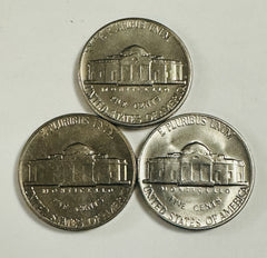 Lot Of 3 Jefferson Nickel Gem BU (1960-D, 62 & 65) As Pictured # JN OA 02