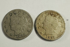 Lot Of 2 1890's Liberty  v-nickels Over 125 Years Old As Shown # LVN 2-1890's