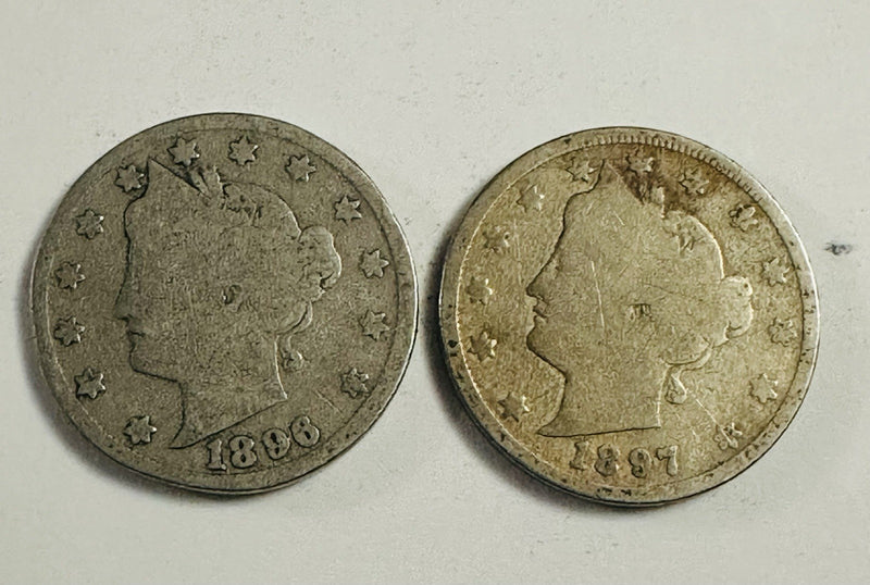 Lot Of 2 1890's Liberty  v-nickels Over 125 Years Old As Shown # LVN 2-1890's
