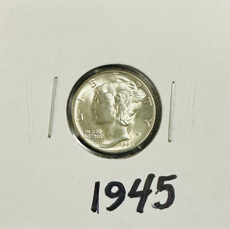 1945-P FSB Mercury 90% Silver Dime  Gem BU Lustrous Frosty White # MD 1945P  LFW