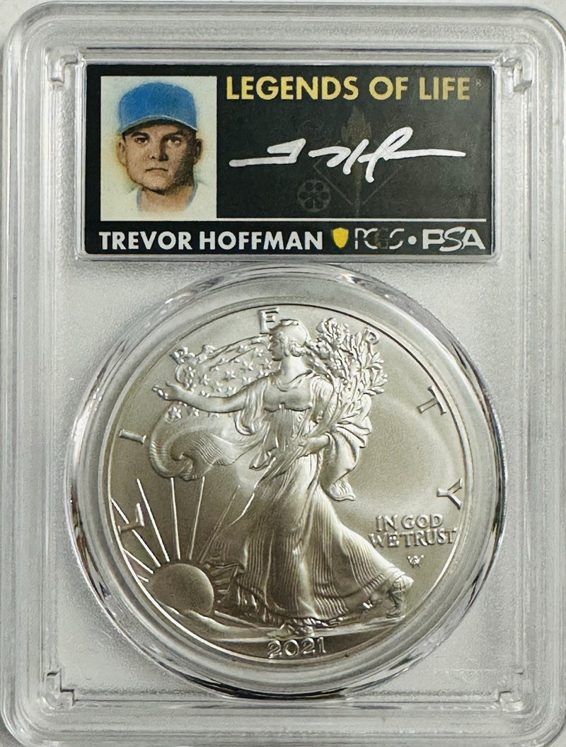 2021 $1 Silver Eagle T2 First Production PCGS MS70 Legends Life Trevor Hoffman