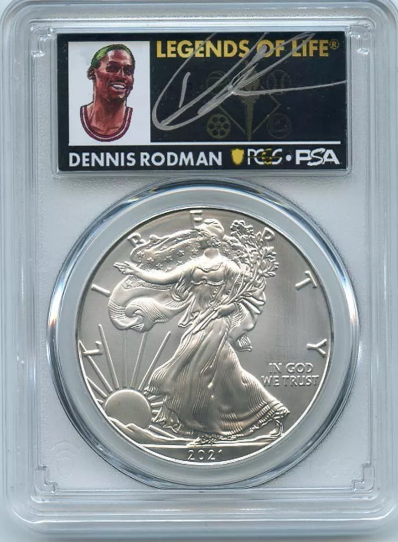 2021 (P) $1 Emergency Issue T1 American Silver Eagle PCGS MS70 FS Dennis Rodman