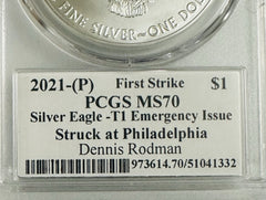 2021 (P) $1 Emergency Issue T1 American Silver Eagle PCGS MS70 FS Dennis Rodman