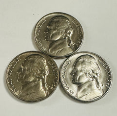 Lot Of 3 Jefferson Nickel Gem BU (1960-D, 62 & 65) As Pictured # JN OA 02