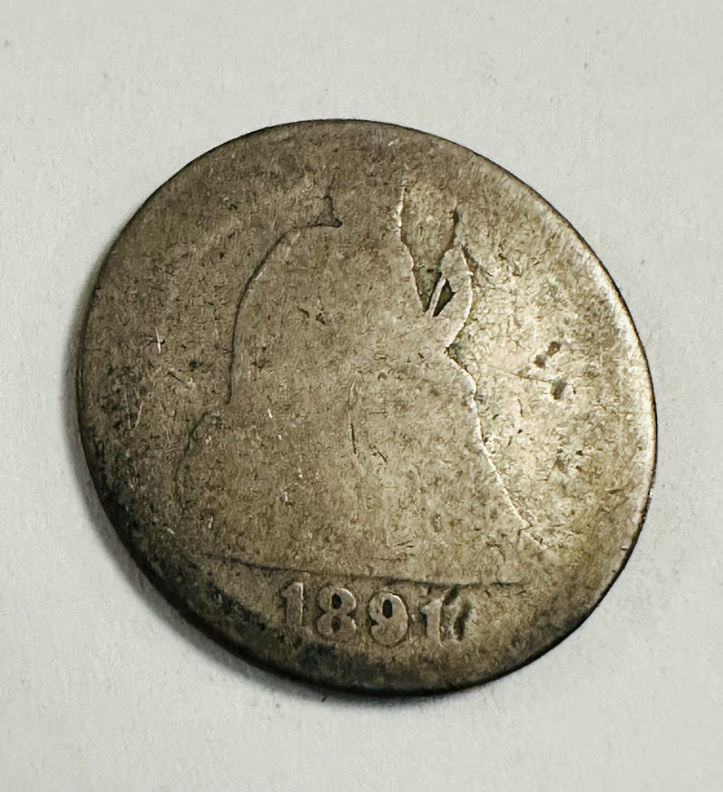 1891  Seated Liberty Dime Circulated With Full Date As Pictured  # SLD 1891 CAP