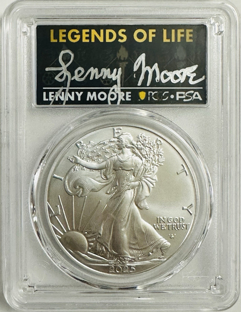 2025 $1 American Silver Eagle 1oz PCGS MS70 FS Legends of Life Lenny Moore
