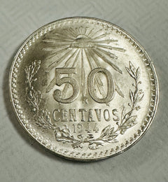 1944 Mexico Silver 50 Centavos Coin “LIBERTAD” With “Liberty Cap” Uncirculated