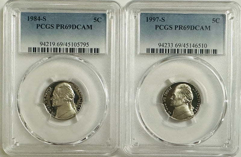 lot of 2 jefferson nickel~80's & 90's~PCGS PR69DCAM (PCGS BOOK VALUE $30) # 104