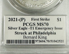 2021 $1 Silver Eagle T1 Emergency Issue FS  PCGS MS70 Legends Life Bernard King